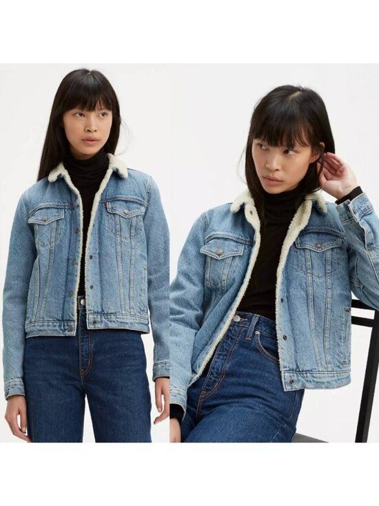 Levi's Jackets & Blazers - Levi’s Women’s Blue Denim Sherpa Jacket Cream Collar Trucker Size xl